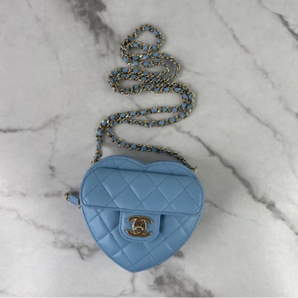 CHANEL Lambskin Quilted CC In Love Heart Clutch With Chain Crossbody Bag